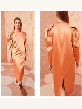 Ulla Johnson Pink Copper Satin Midi Dress Long Sleeve Wedding Guest 8 NWT 🟡